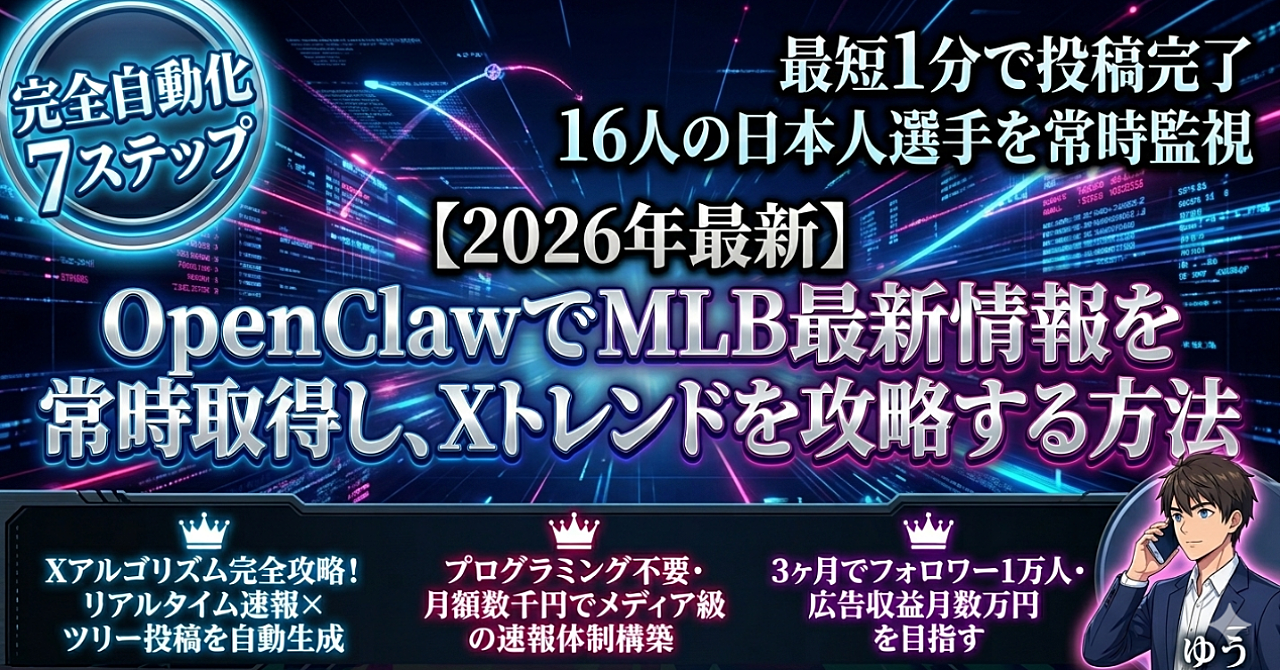 OpenClawでMLB最新情報を常時取得し、Xトレンドを攻略する方法【自動収集→自動投稿】